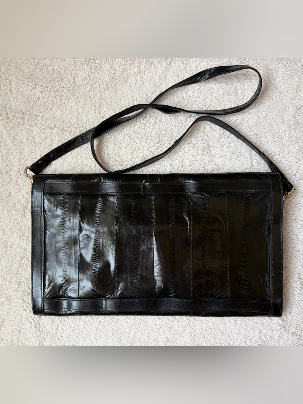 Vintage 70s 80s Black Eel Skin Clutch Purse - Picture 2 of 13
